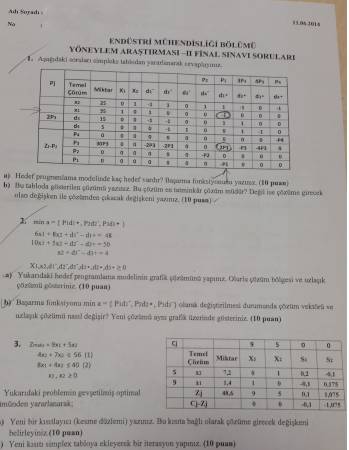 Yöneylem-2  Final Soruları
