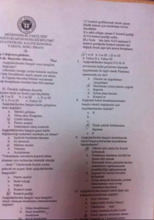 İstatistiksel Kalite Kontrol Final Soruları