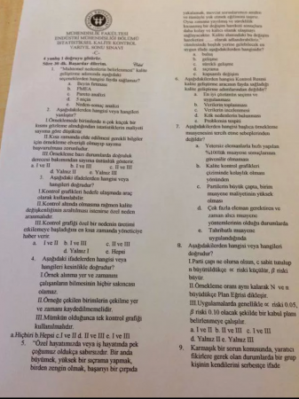 İstatistiksel Kalite Kontrol Final Soruları