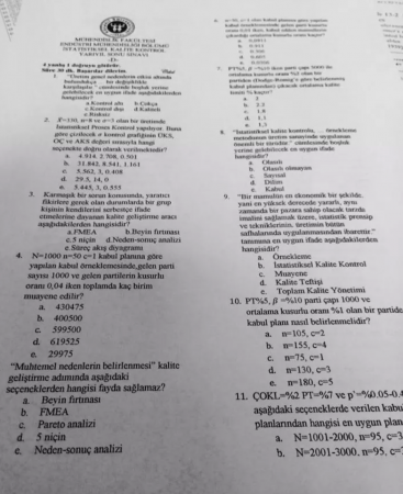 İstatistiksel Kalite Kontrol Final Soruları