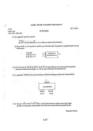 Sayısal Devre Tasarımı Vize Sınavı