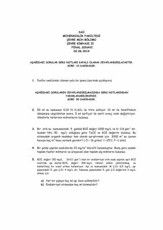 Çevre Kimyası II Final Soruları