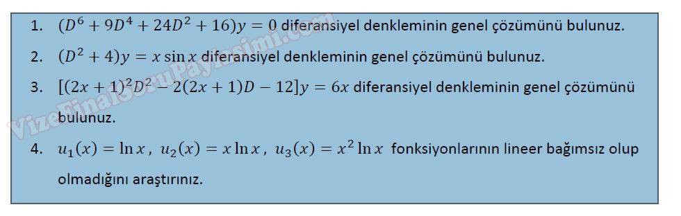 Diferansiyel Denklemler Dersi Vize Final Soruları