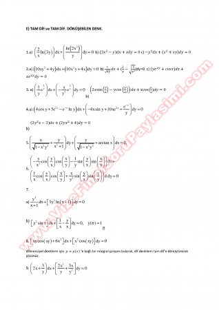 Matematik -3 Çalışma Soruları