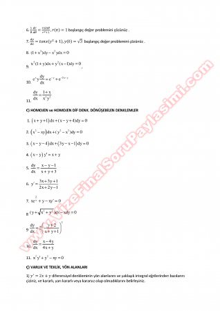 Matematik -3 Çalışma Soruları
