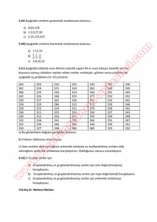 İstatistik Ara Sınav Çalışma Soruları 2014
