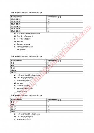 İstatistik Ara Sınav Çalışma Soruları -2  2014