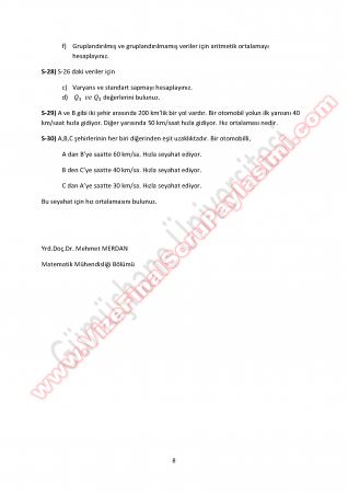 İstatistik Ara Sınav Çalışma Soruları -2  2014