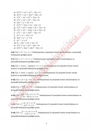 Mühendislik Matematiği Çalışma Soruları 2014