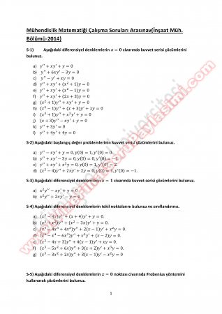 Mühendislik Matematiği Çalışma Soruları 2014