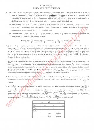 Analiz-1 Final Soruları Ve Çözümleri-2012