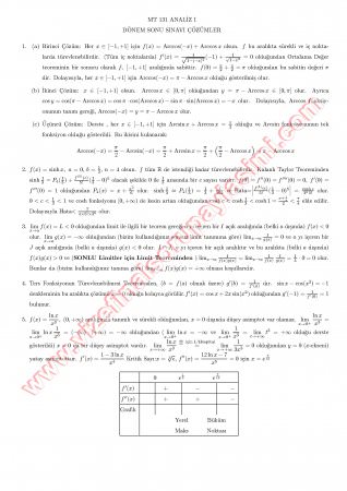 Analiz-1 Final Soruları Ve Çözümleri-2012