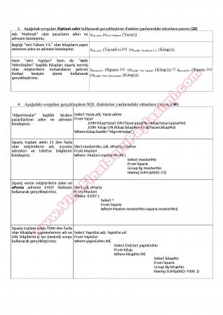 Veri Tabanı Yönetim Sitemleri Vize Soruları