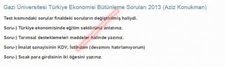 Türkiye Ekonomisi Bütünleme Soruları-2013