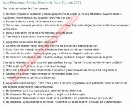 Türkiye Ekonomisi Aziz Konukman Vize Soruları -2013
