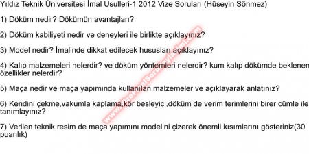 İmal Usulleri -1 Vize Soruları 2013
