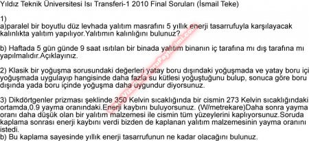 Isı Transferi -1 Final Soruları 2010