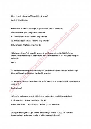 Doğum Dersi Vize ve Final Çalışma Soruları