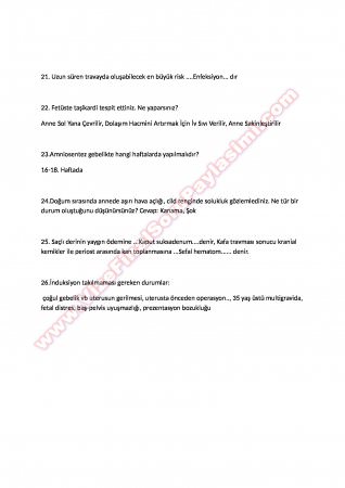 Doğum Dersi Vize ve Final Çalışma Soruları
