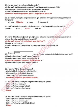 Wep Tasarımı Final Çalışma Soruları ve Cevapları