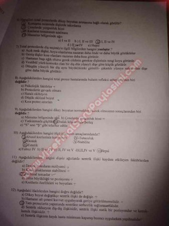 Protetik Diş Tedavisi 1.Vize Soruları 2013