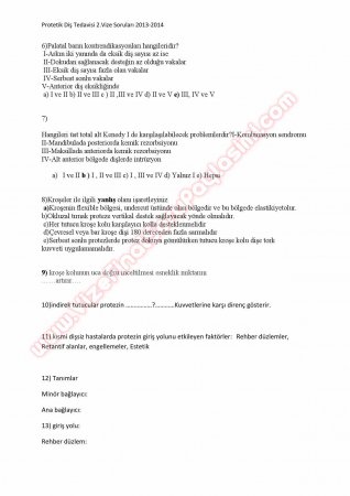 Protetik Diş Tedavisi 2.Vize Soruları 2014