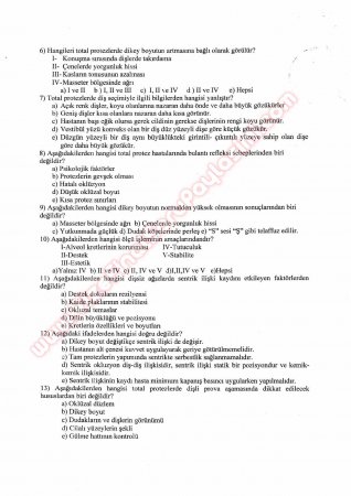 Protetik Diş Tedavisi Final Soruları 2014