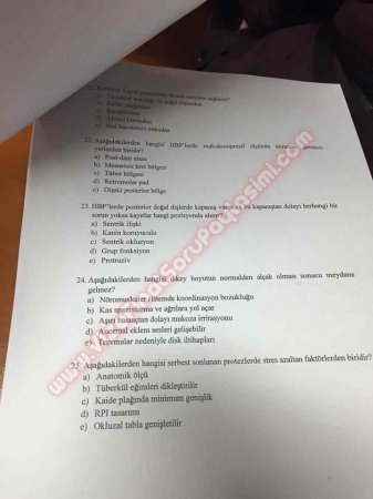 Protetik Diş Tedavisi Final Soruları 2015