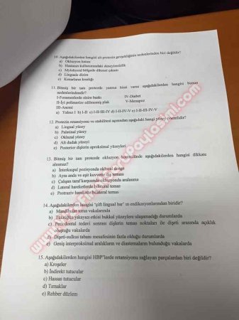 Protetik Diş Tedavisi Final Soruları 2015