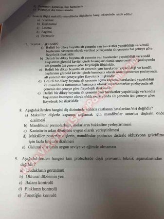 Protetik Diş Tedavisi Final Soruları 2015