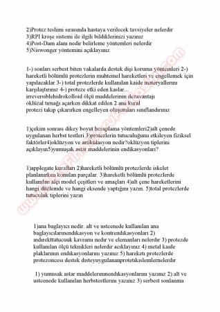 Protetik Diş Tedavisi Çalışma Soruları 2