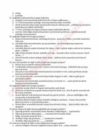 Protetik Diş Tedavisi Çalışma Soruları