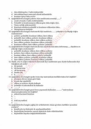 Protetik Diş Tedavisi Çalışma Soruları