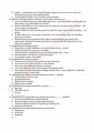 Protetik Diş Tedavisi Çalışma Soruları