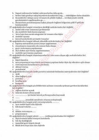 Protetik Diş Tedavisi Çalışma Soruları