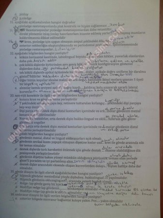 Protetik Diş Tedavisi Çalışma Soruları 2