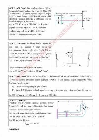 Makine Elemanları -1 Bütünleme Soruları ve Çözümleri